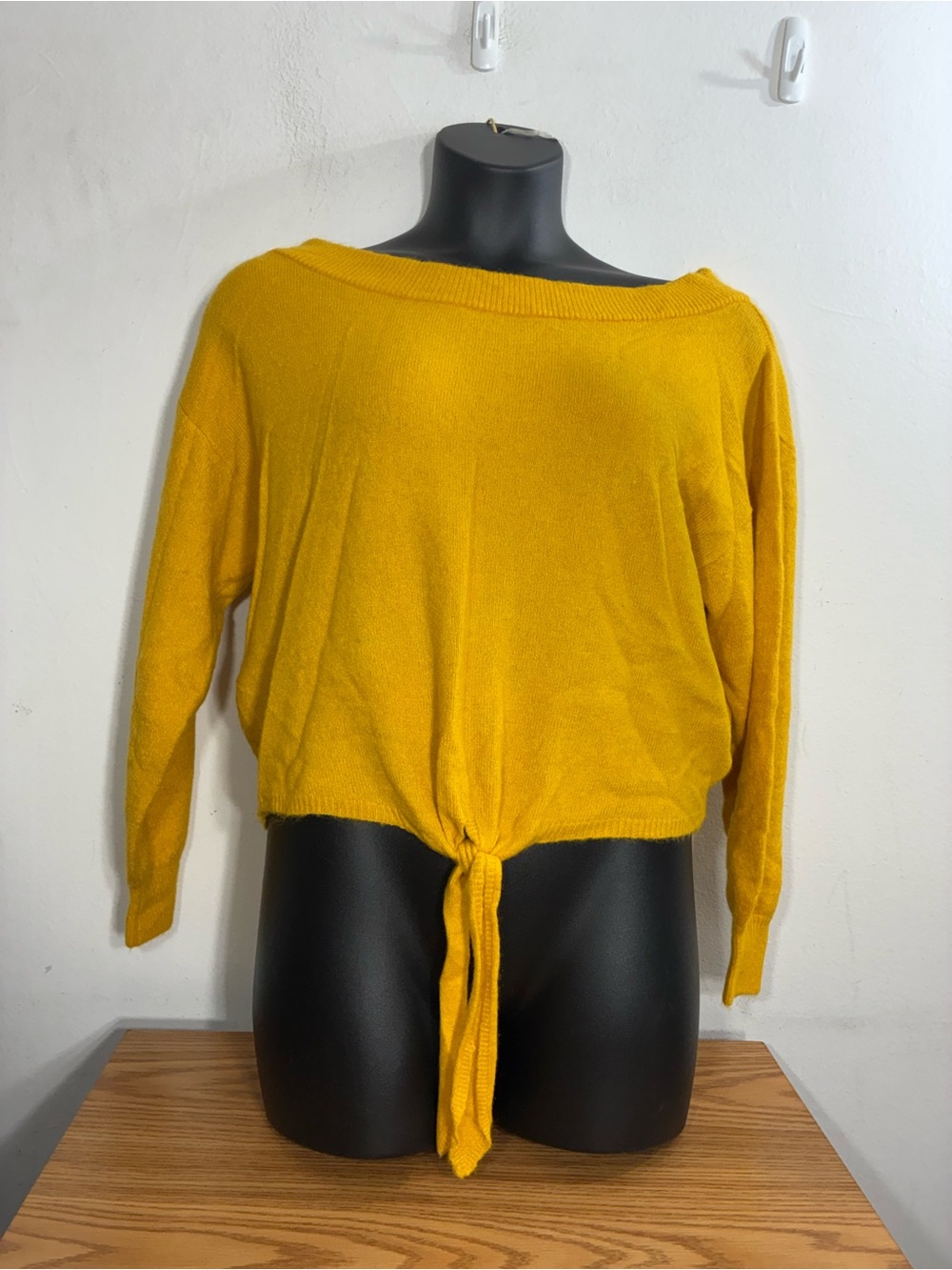 Express Mustard Yellow Tie-Front Crewneck Sweater